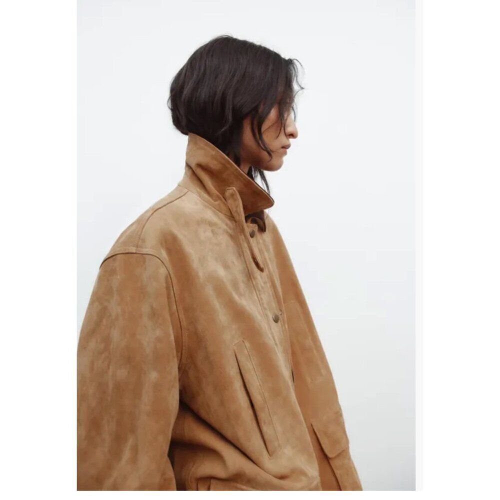 Zara Womans Jacket Coat Suede Pig Leather Size S Small Tan Brown 4341/755 NWT - Picture 8 of 8